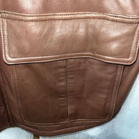 COUTURE by J. Park Leather Brown Coat Front Pockets Lamb Size 44 - Picture 10 of 13